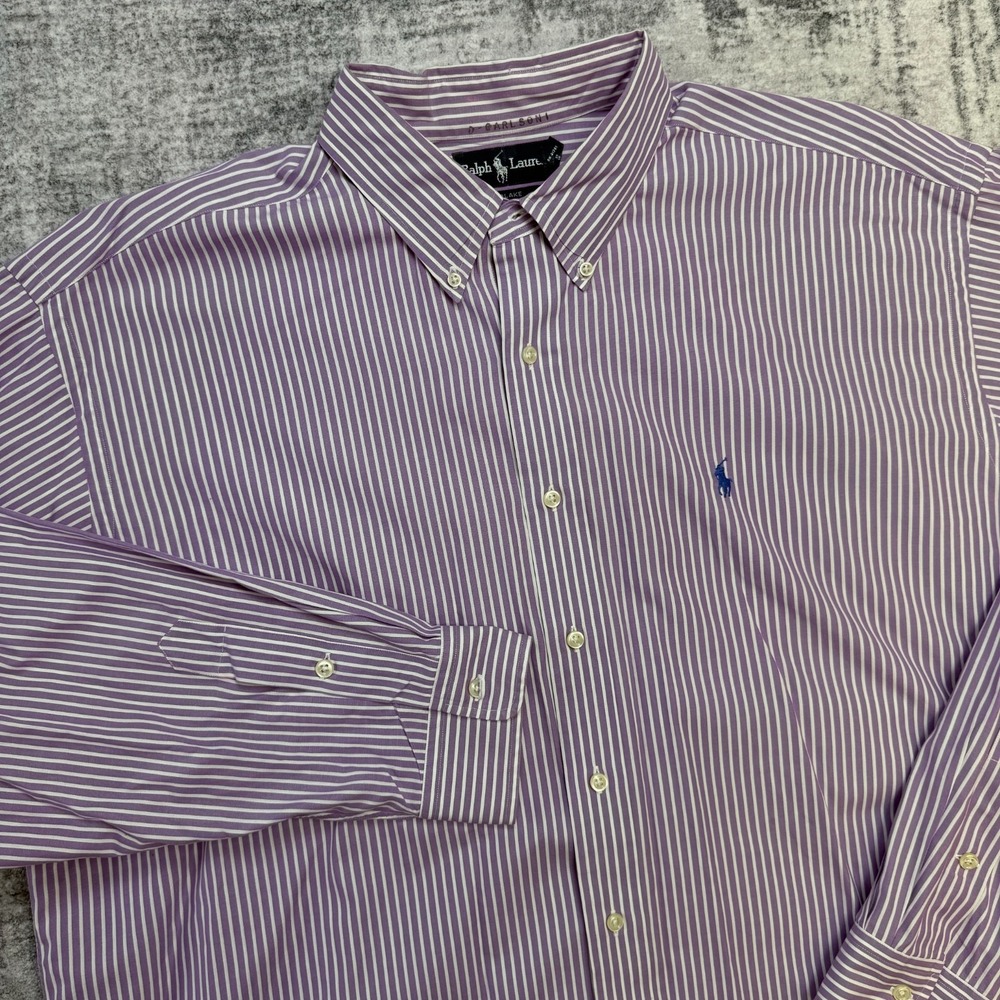 VTG Polo Ralph Lauren Shirt Men 2XL Blake Oversized Purple Striped Cotton Poplin